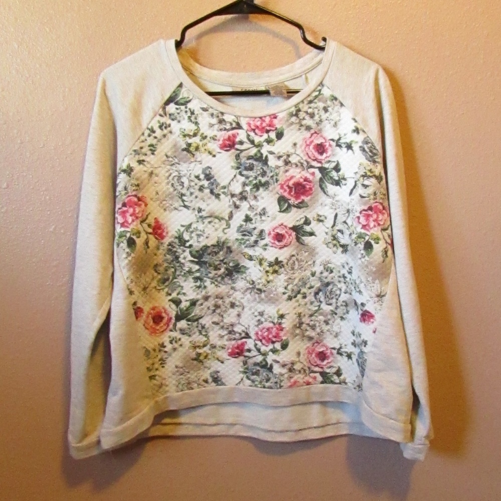 Fresh Floral Print Sweatshirt - Cream and Pink